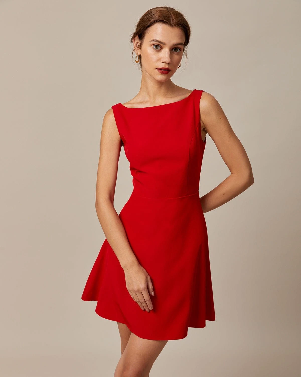 The Red Boat Neck High Waisted Mini Dress - Image 3