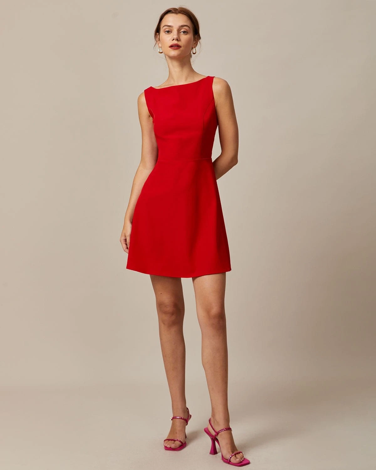 The Red Boat Neck High Waisted Mini Dress - Image 2