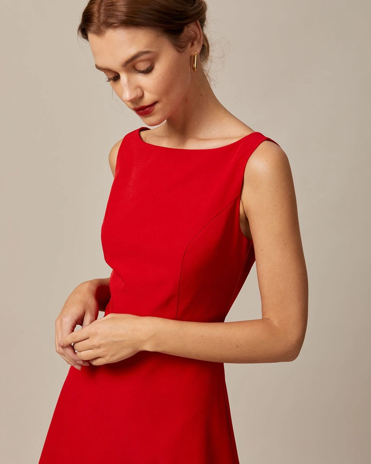 The Red Boat Neck High Waisted Mini Dress - Image 4