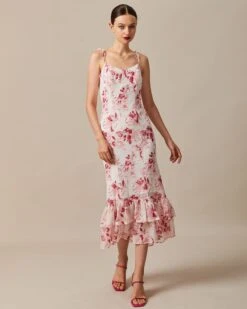 The Red Layered Floral Ruffle Maxi Dress