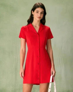 The Red Lapel Button Mini Dress