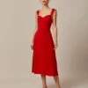 The Red Sweetheart Neck Cap Sleeve Midi Dress