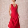 The Red V Neck Sleeveless A-Line Midi Dress
