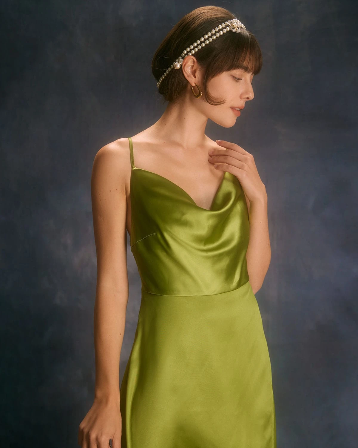 The Green Cowl Neck Split Satin Maxi Dress - Image 6