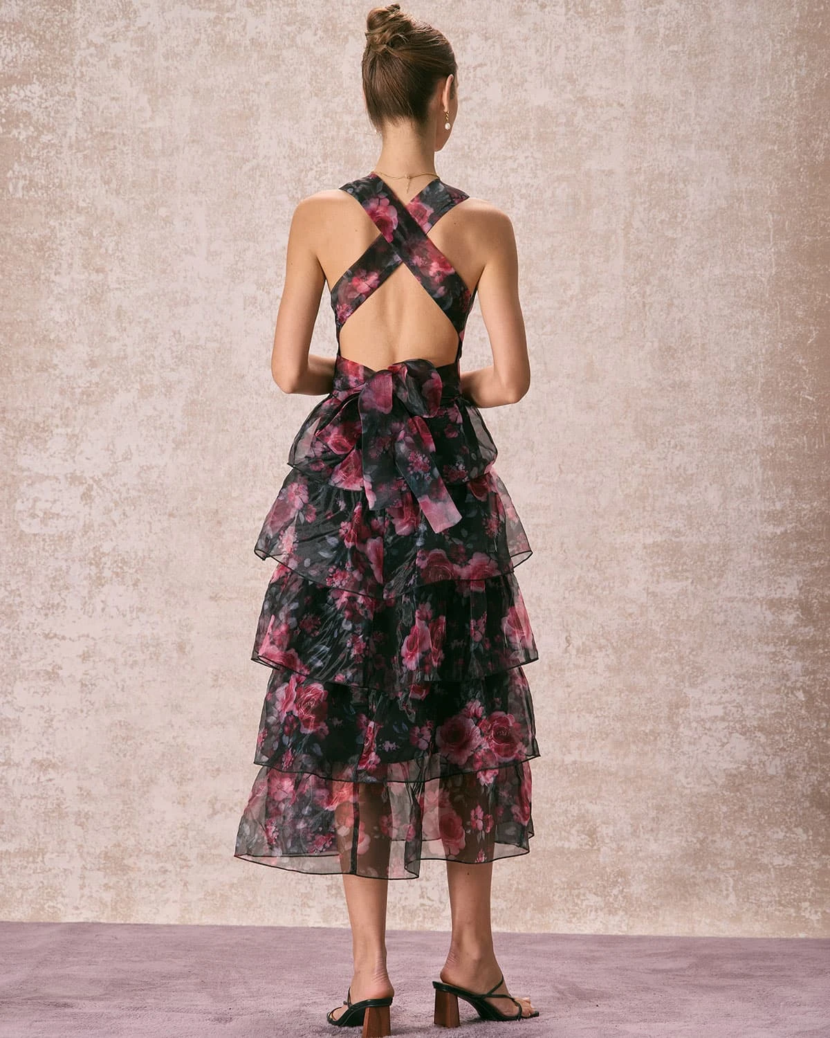 The V Neck Floral Layered Midi Dress - Image 6