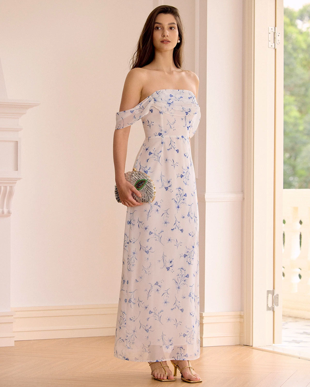 The White Floral Slit Strapless Maxi Dress - Image 2
