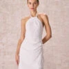 The White Ruched Halter Mini Dress