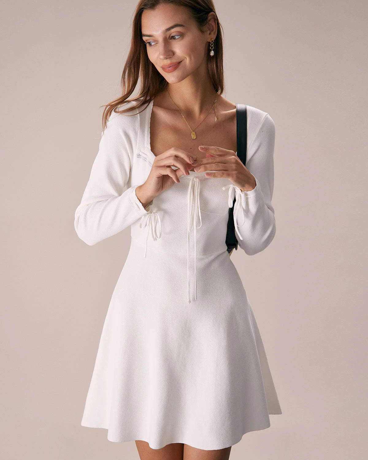 The White Square Neck Sweater Mini Dress - Image 4