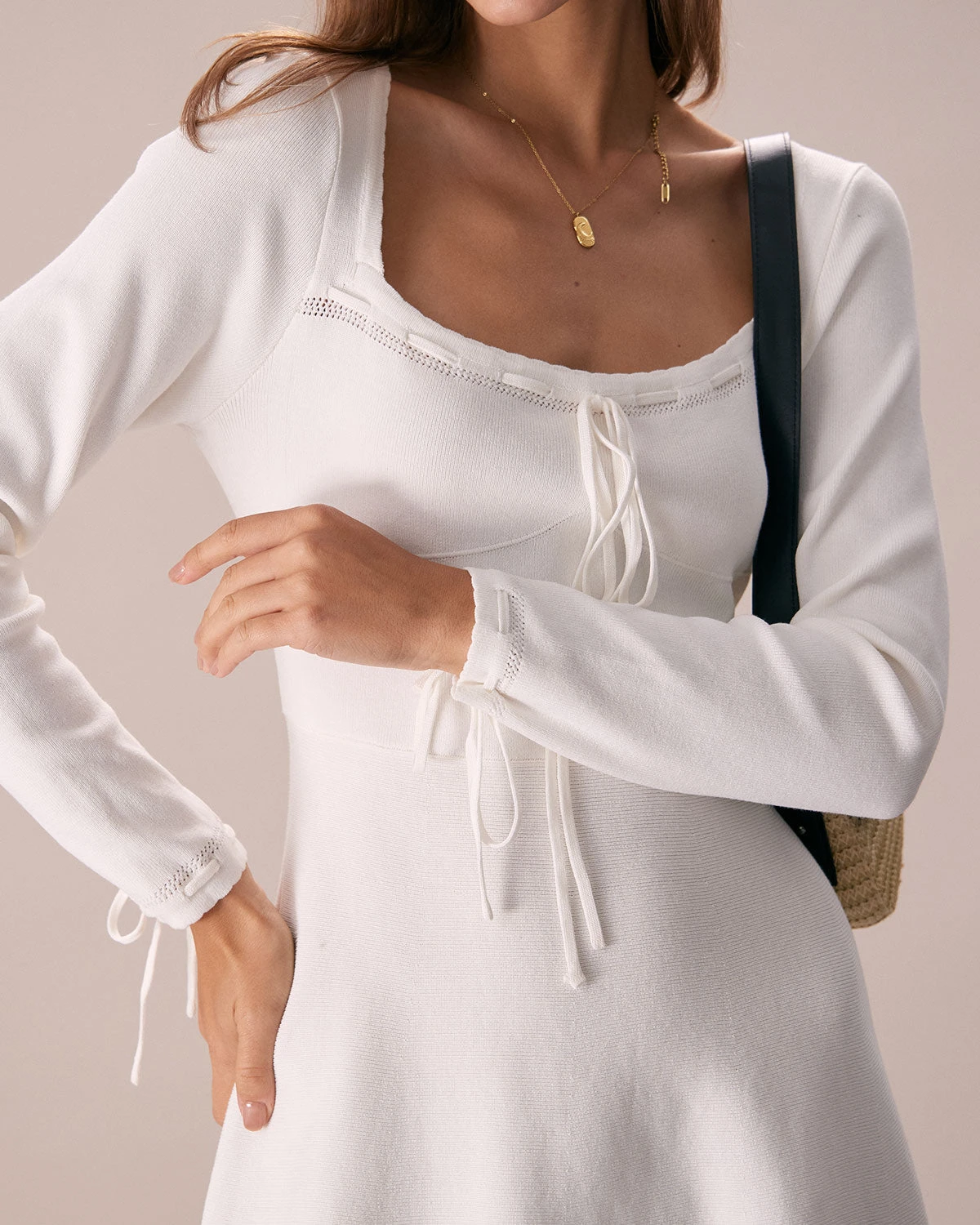 The White Square Neck Sweater Mini Dress - Image 3