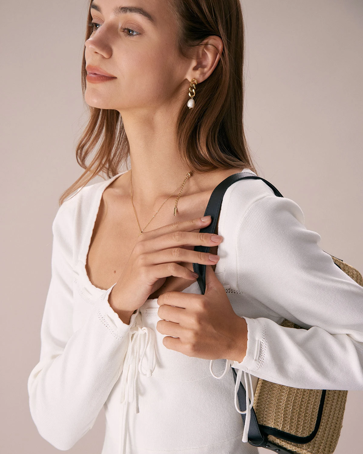 The White Square Neck Sweater Mini Dress - Image 2