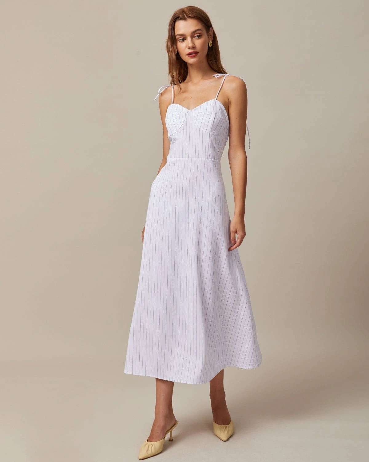 The White Striped Tie Shoulder Maxi Dress - Image 3