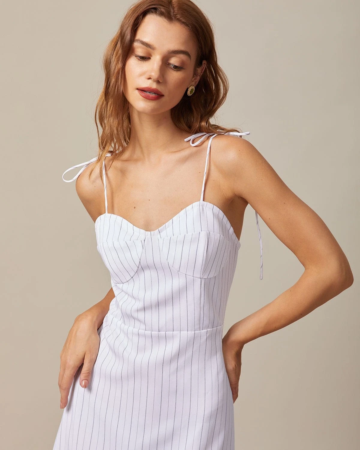 The White Striped Tie Shoulder Maxi Dress - Image 4
