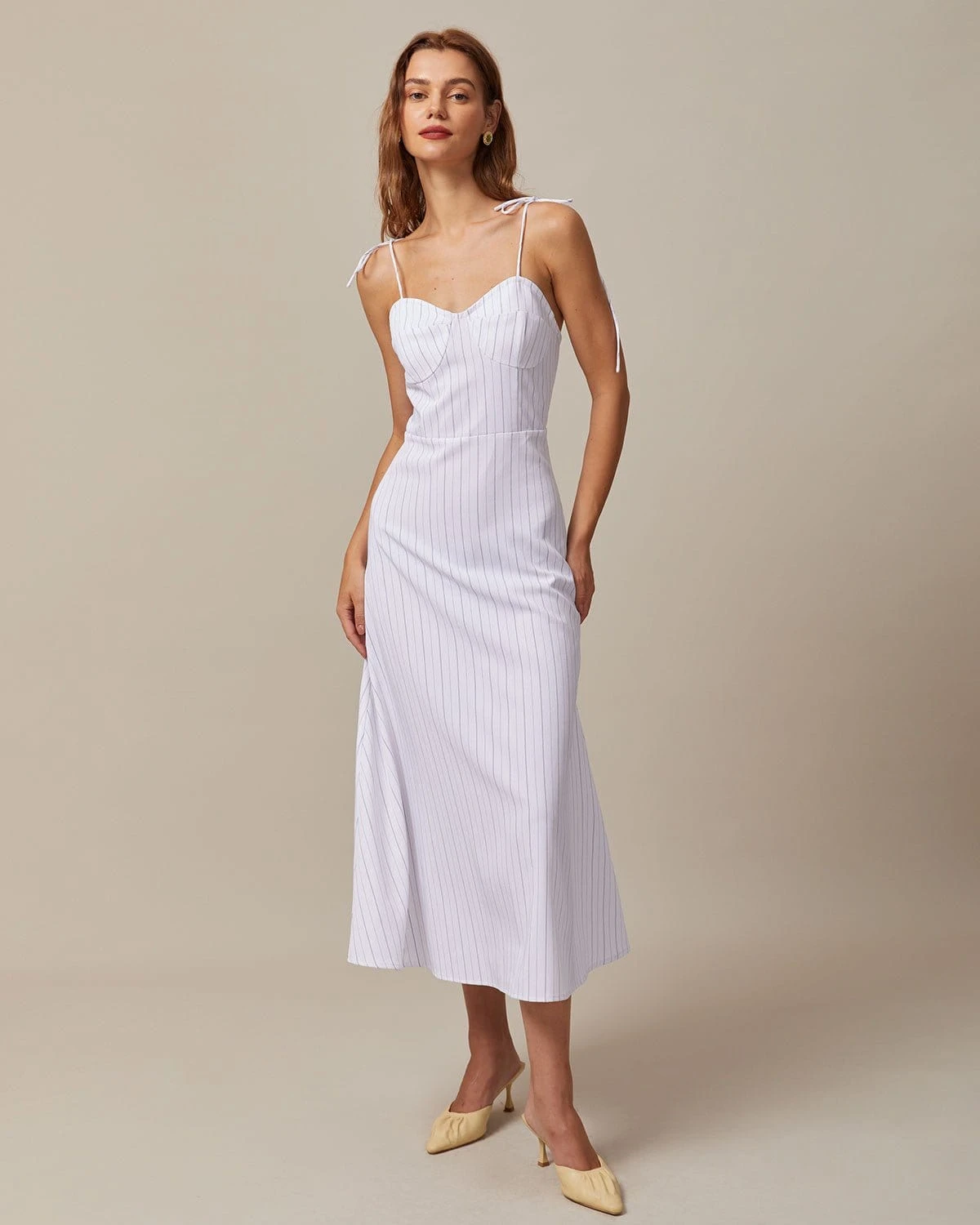 The White Striped Tie Shoulder Maxi Dress - Image 2