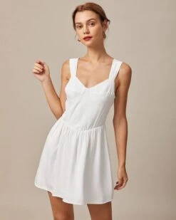 The White Sweetheart Neck A-line Mini Dress