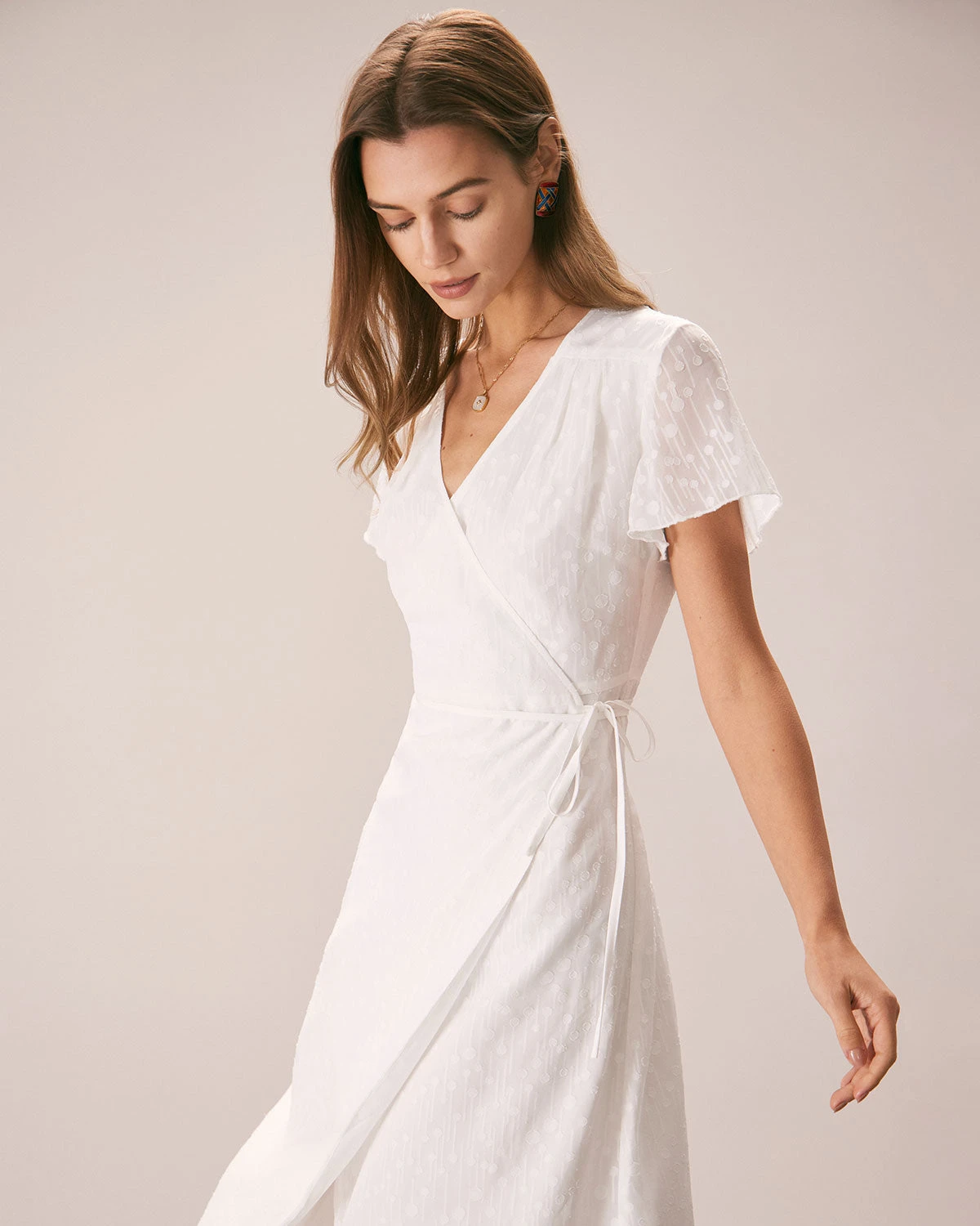 The White V Neck Dobby Mesh Midi Dress - Image 4