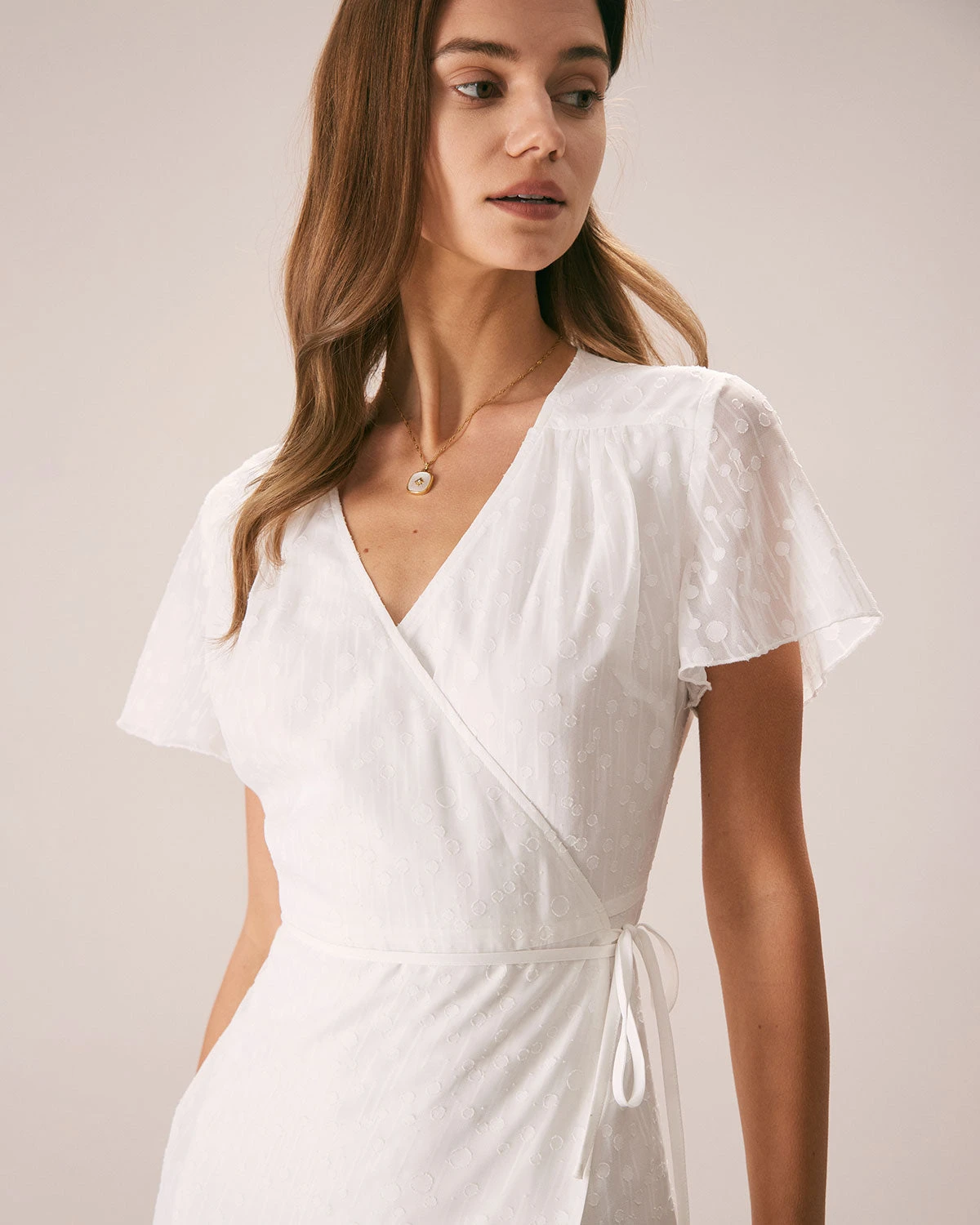 The White V Neck Dobby Mesh Midi Dress - Image 2