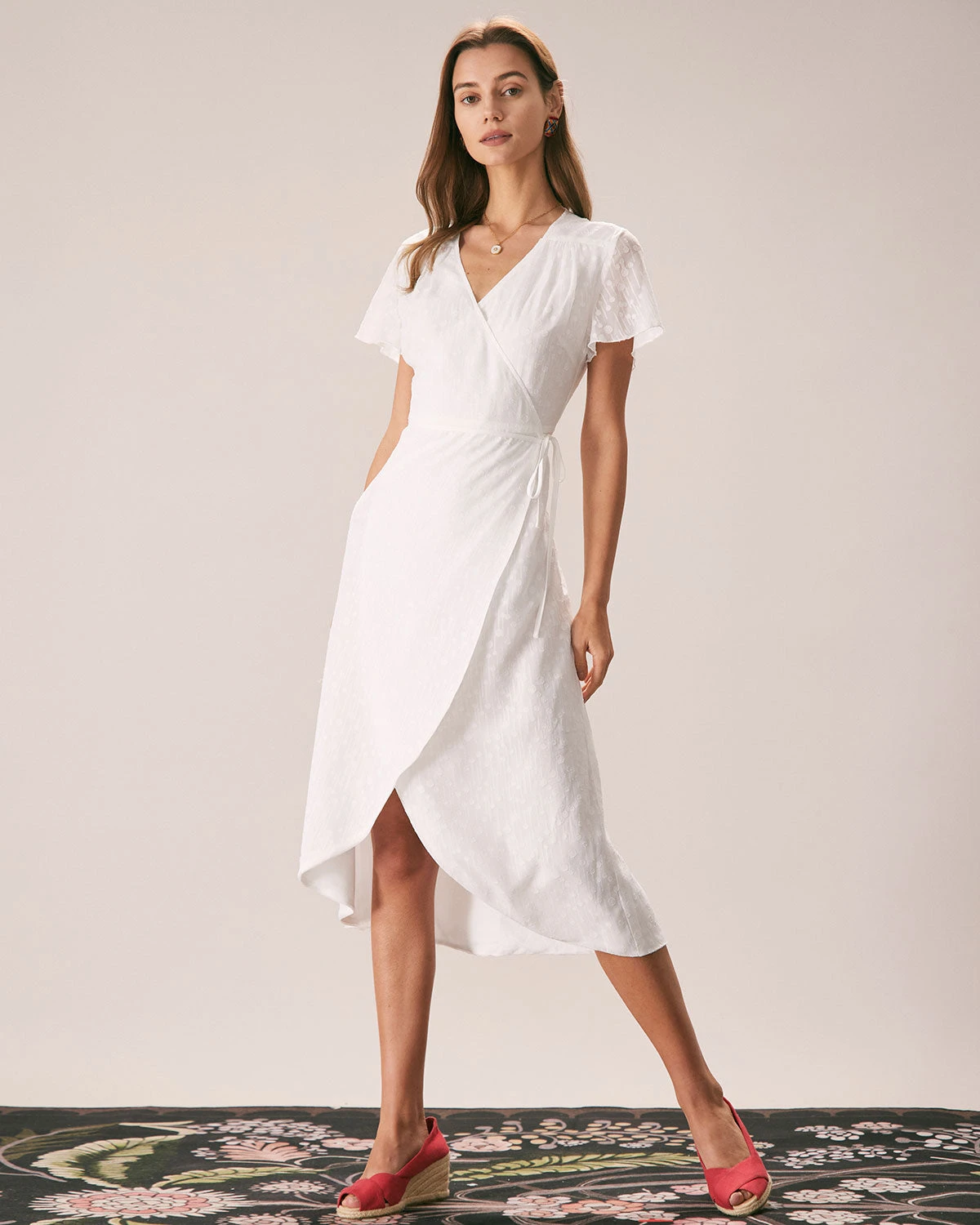 The White V Neck Dobby Mesh Midi Dress - Image 5