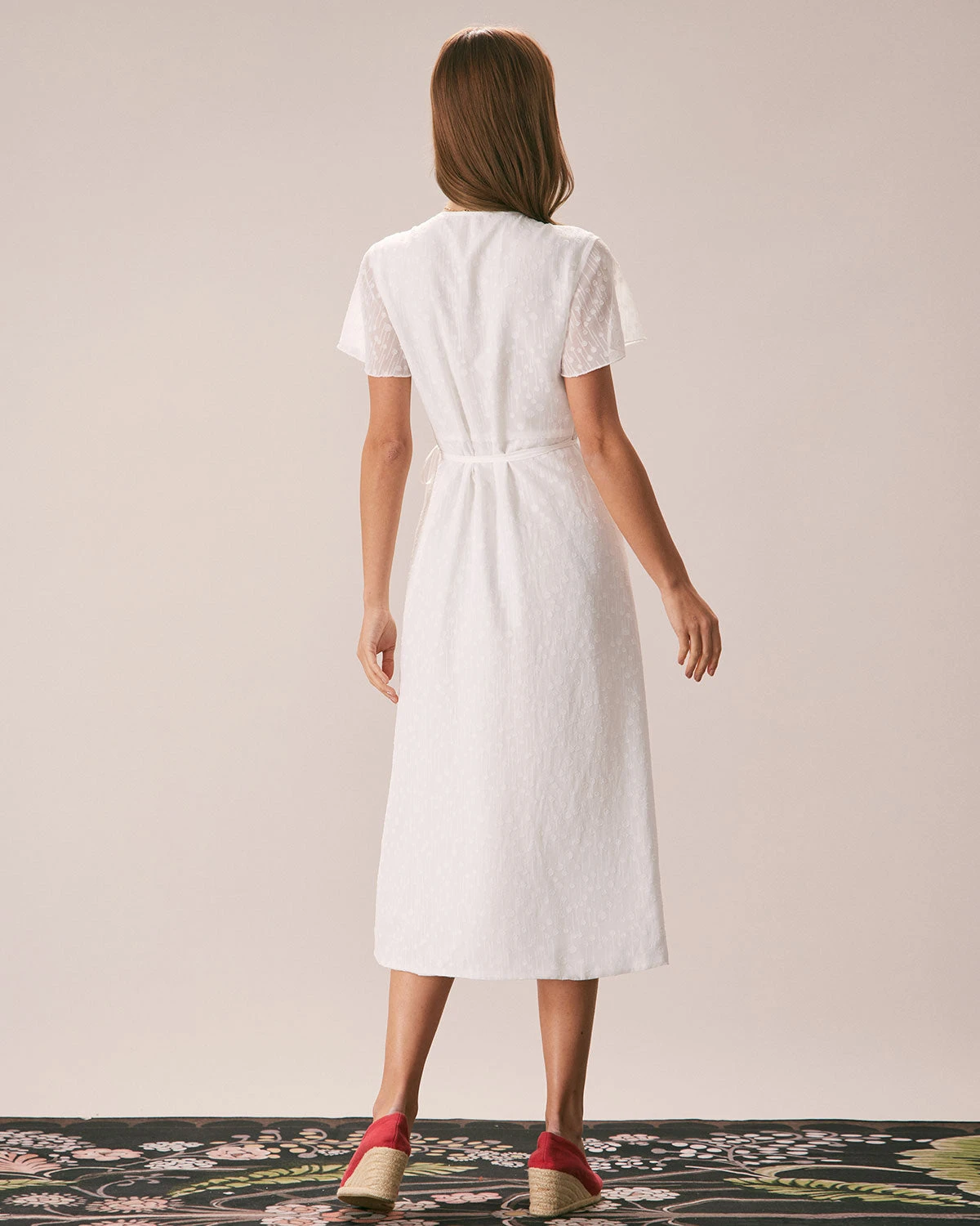 The White V Neck Dobby Mesh Midi Dress - Image 6