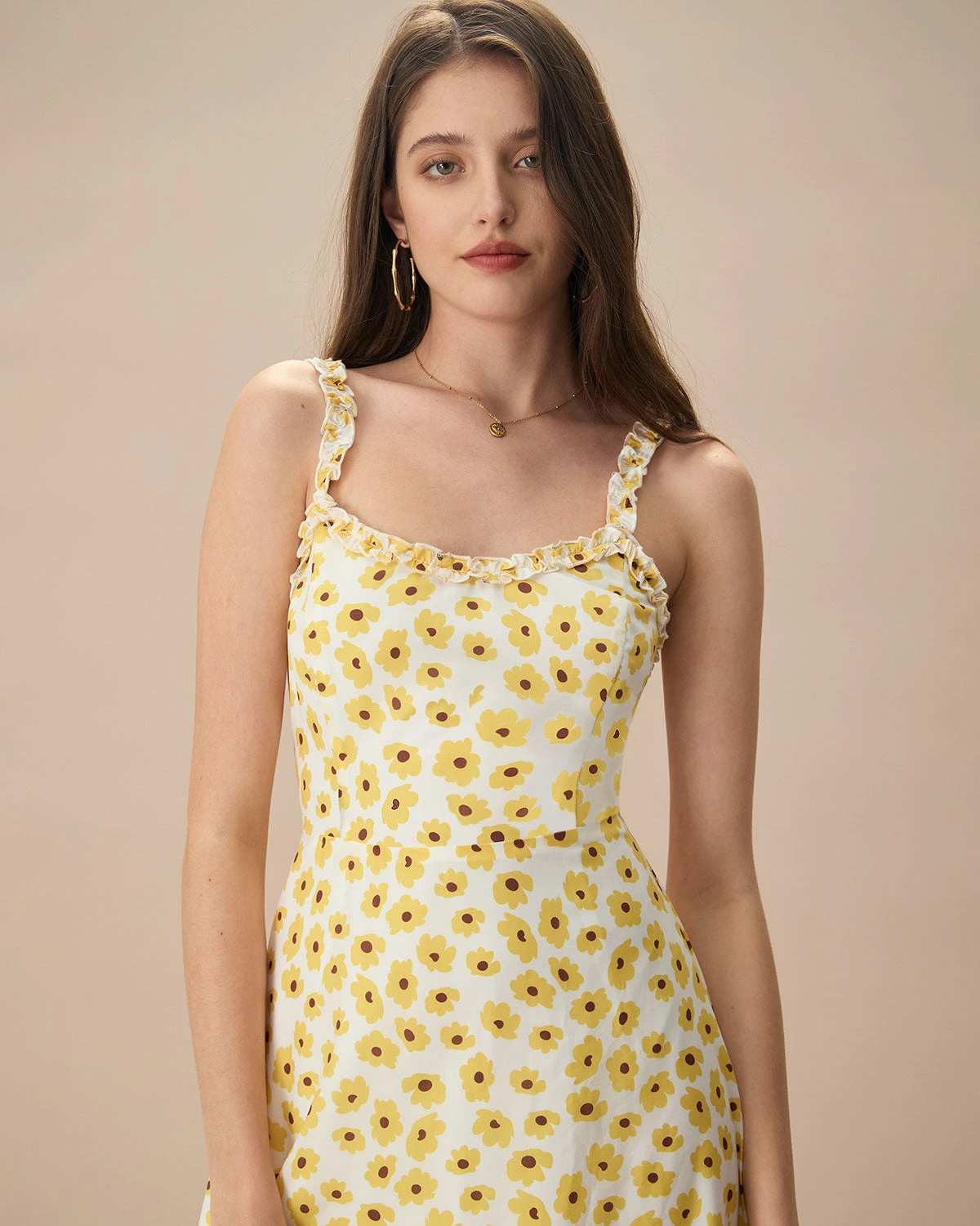 The Yellow Daisy Ruffle Slip Midi Dress - Image 3