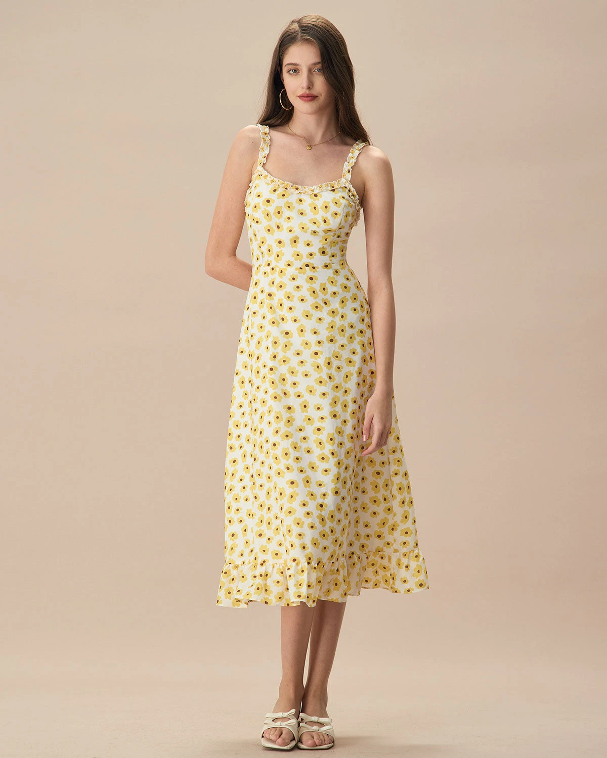 The Yellow Daisy Ruffle Slip Midi Dress - Image 2