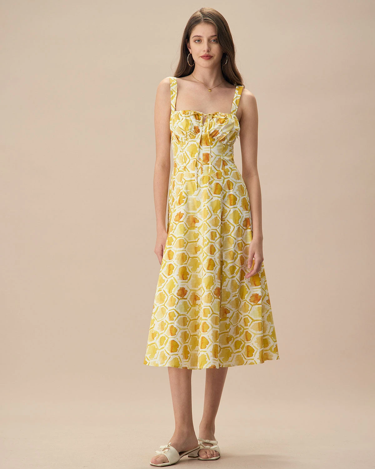 The Yellow Square Neck Floral Cotton Midi Dress - Image 4