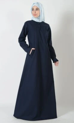 Twinned Button A Line Solid Abaya Dress