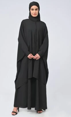 Women's Islamic Front Zipper Double Layer Dress For Women (2Pcset+Hijab)