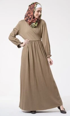 Wrap Around And Ruffled Edged Seeves Detail Abaya Dress